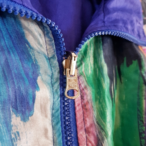 Vintage Head All Over Pattern Windbreaker Jacket - Blue Pink Green - Medium - Picture 4 of 5